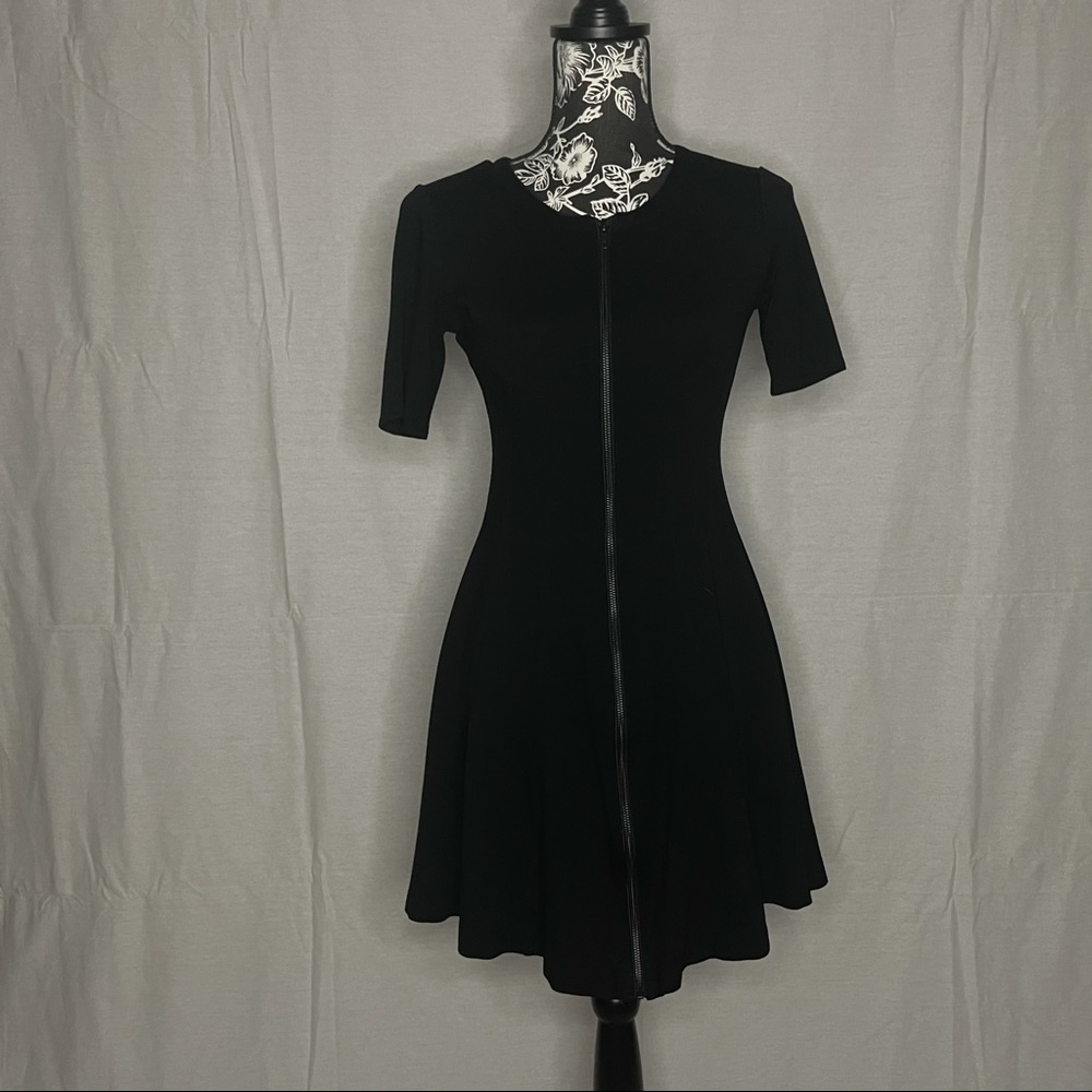 Theory all black zip up fit and flare dress